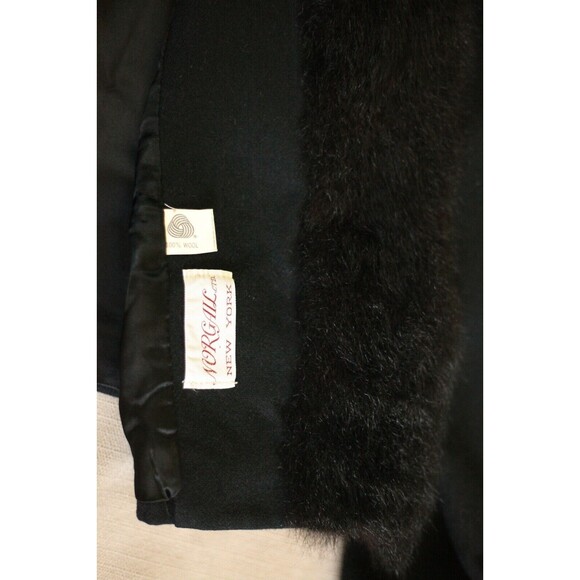 VTG NORGAIL 100% Wool Open Front Short Jacket Faux Mink Fur Black USA Made - Picture 11 of 12